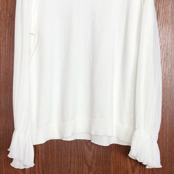 Cece Womens Long Sleeve Sweater Large White Ruffled Sheer Pleated Mock Neck - Picture 7 of 14